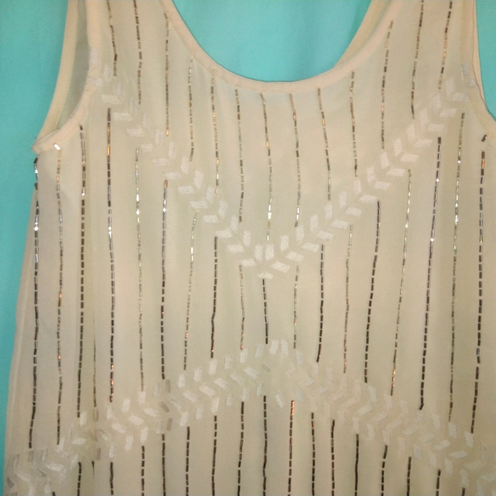 Gentle Fawn Flapper Girl beaded dress beige Great Gatsby NWT ivory prom retro - Picture 10 of 10